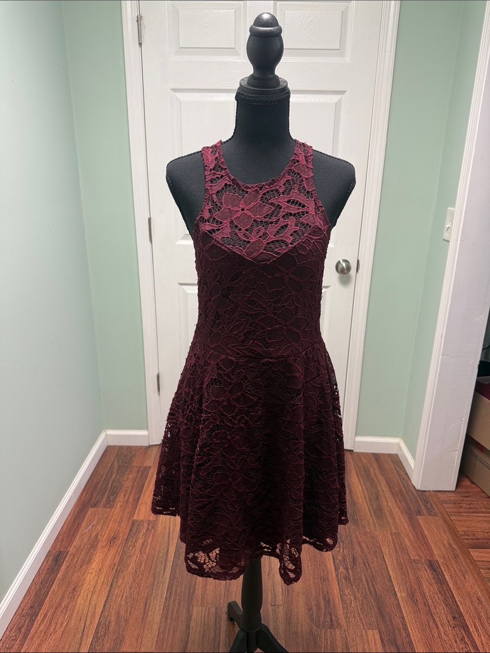 Material Girl Burgundy Floral Lace Mini Dress